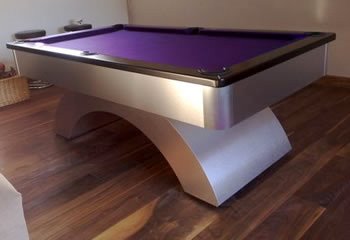 contemporary pool table with purple pool cloth